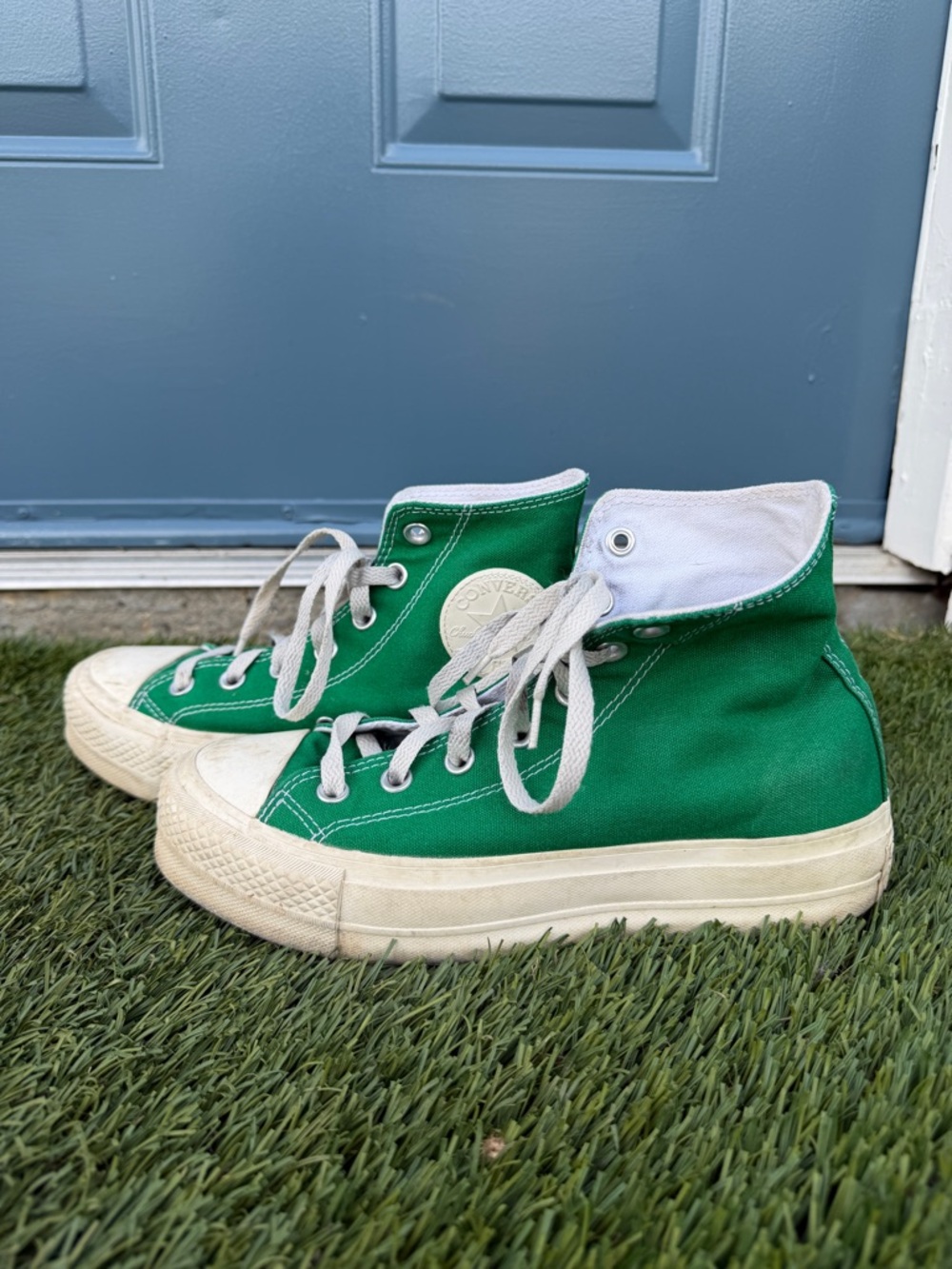 Converse Custom Green High-Top Platform Canvas Sneakers W7